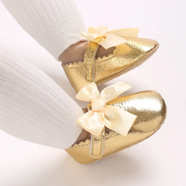 4-color Baby Girl Fashion Solid Color Princess Shoes Comfortable Soft Sole Non-Slip Toddler Shoes Cute Bow Baptism First Walker 6