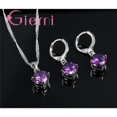 925 Sterling Silver Pendant Necklace Earrings For Women Engagement Fashion Jewelry Set Trendy Austrian Crystal Wholesale 5