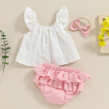 Baby Girl Summer Clothes Set Cute Newborn Infant Floral Print Sleeveless Tops with Shorts Headband 3Pcs For Toddler Outfits 2