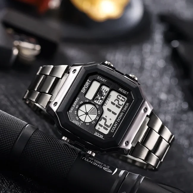 Digital Watch Men's Watch Stainless Steel Strap Countdown Sport Watches Waterproof Led Electronic Wristwatch for Men Gift 6