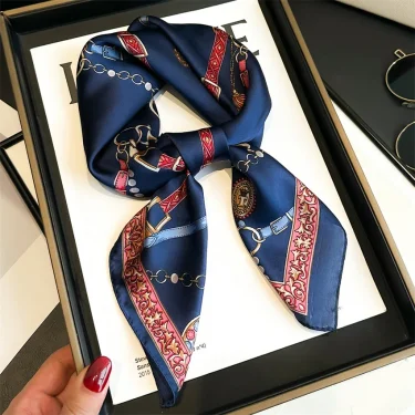Luxury Chain Print Small Square Scarf Simulated Silk Thin Neck Scarf Fashion Sunscreen Headscarf For Women 70x70cm 3