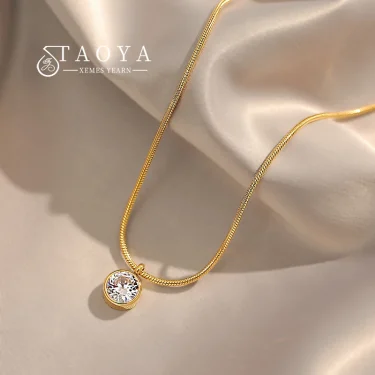 2025 New Simple Design Shiny Zircon Pendant Stainless Steel Gold Colour Necklace Girls' Collar Chain Fashion Jewelry For Women 1