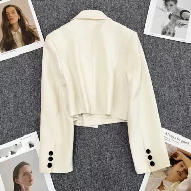 Women's Cropped Blazers Jackets New 2024 Korean Fashion Button Up Long Sleeve Suit Coat Woman Casual All Match Short Blazer Lady 6