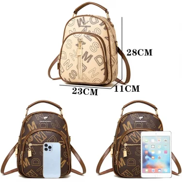 Women Anti Theft Backpacks Female Utility ShoulderBag Stylish Travel Bag Luxury Letter Printed Soft PU Leather Backpack 2