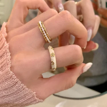 New Fashion Silver Gold Color Double Enamel White Irregular Punk Open Finger Ring For Women Girl Jewelry Gift Dropship 6