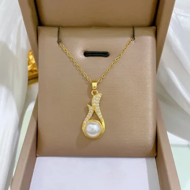 Micro-paved Gorgeous Stainless Steel Charm Fox Tail Fox Pearl Necklace Earrings Set Classic Girls Party Gift 2
