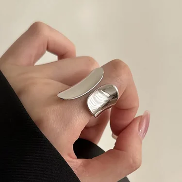 Foxanry Minimalist Silver Color Cuff Rings for Women Couples New Fashion Creative Smooth Pattern Geometric Party Jewelry Gifts 1