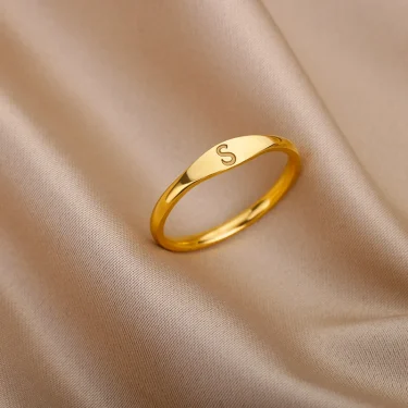 Initial Letter Rings for Women Men Stainless Steel Initials Ring A M K S Alphabet Name Aesthetic Wedding Jewelry Christmas Gift 2