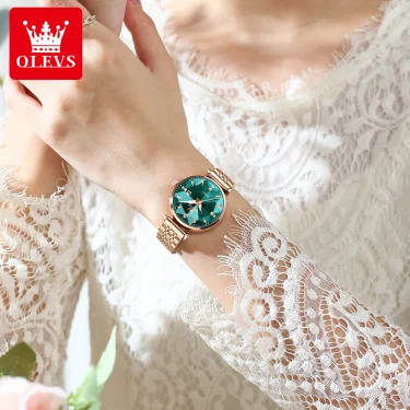 OLEVS 5536 Luxury Brand Diamond Quartz Women's Watch Fashion Elegant Rose Gold Waterproof Women's Watch Bracelet Set Reloj Mujer 2