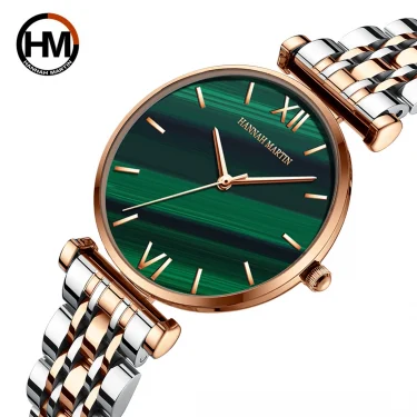 New Design Watches Green Malachite Dial Ladies Japan Quartz Wristwatch Stainless Steel Strap Waterproof Watches for Women 1