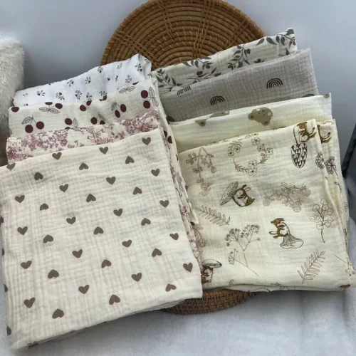 Baby Blanket Newborn Swaddle Wrap Muslin Cotton Diaper Swaddle New Born Towel Crinkle Fabric Stroller Cover 85x65cm 1