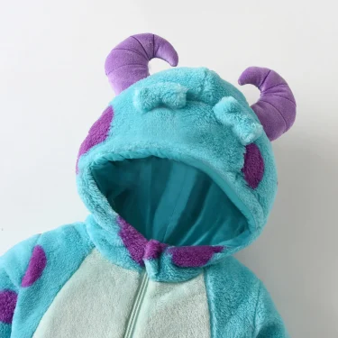 Toddler Baby Thicken Fleece Rompers Cartoon Animal Horn Hooded Jumpsuit Warm Kids Winter Outerwear Infant Playsuits Clothes 2