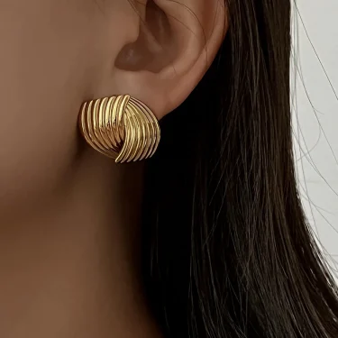 Stainless Steel Texture Geometric Stud Earrings for Women Smooth Metal Gold Plated Twist Knot Earring Statement Vintage Jewelry 2