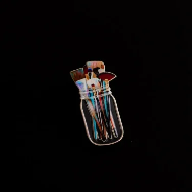 Paint Brushes in Clear Jar Enamel Pin UV Screen Printing Artist Badge Artist Supplies Brooch Makeup Brushes Pins 3