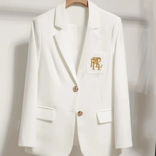 Women Suit Jacket Casual Office Formal Blazer Coat Embroidery White Blazer Single Breasted High Quality 1