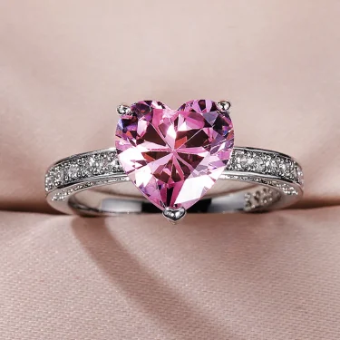 Huitan Luxury Solitaire Women Heart Engagement Rings AAA Pink Cubic Zirconia Proposal Rings For Girlfriend Anniversary Gift 1