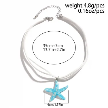 2025 Multi layered Creative Rope Chain Fashion Beach Jewelry Gift Girl Boho White Blue Starfish Pendant With Necklace Women's 2