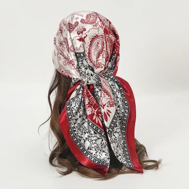 Satin Square Scarf Women Muslim Hijab Elegant 2025 Print Silk Neckerchief Shawl Wraps Headband Handle Hair Accessories Bandana 2
