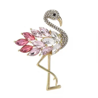 Fashion Classic Inlaid Rhinestone Flamingo Bird Brooches For Women Luxury Design Unisex Metal Animal Brooch Pins Jewelry Gifts 5