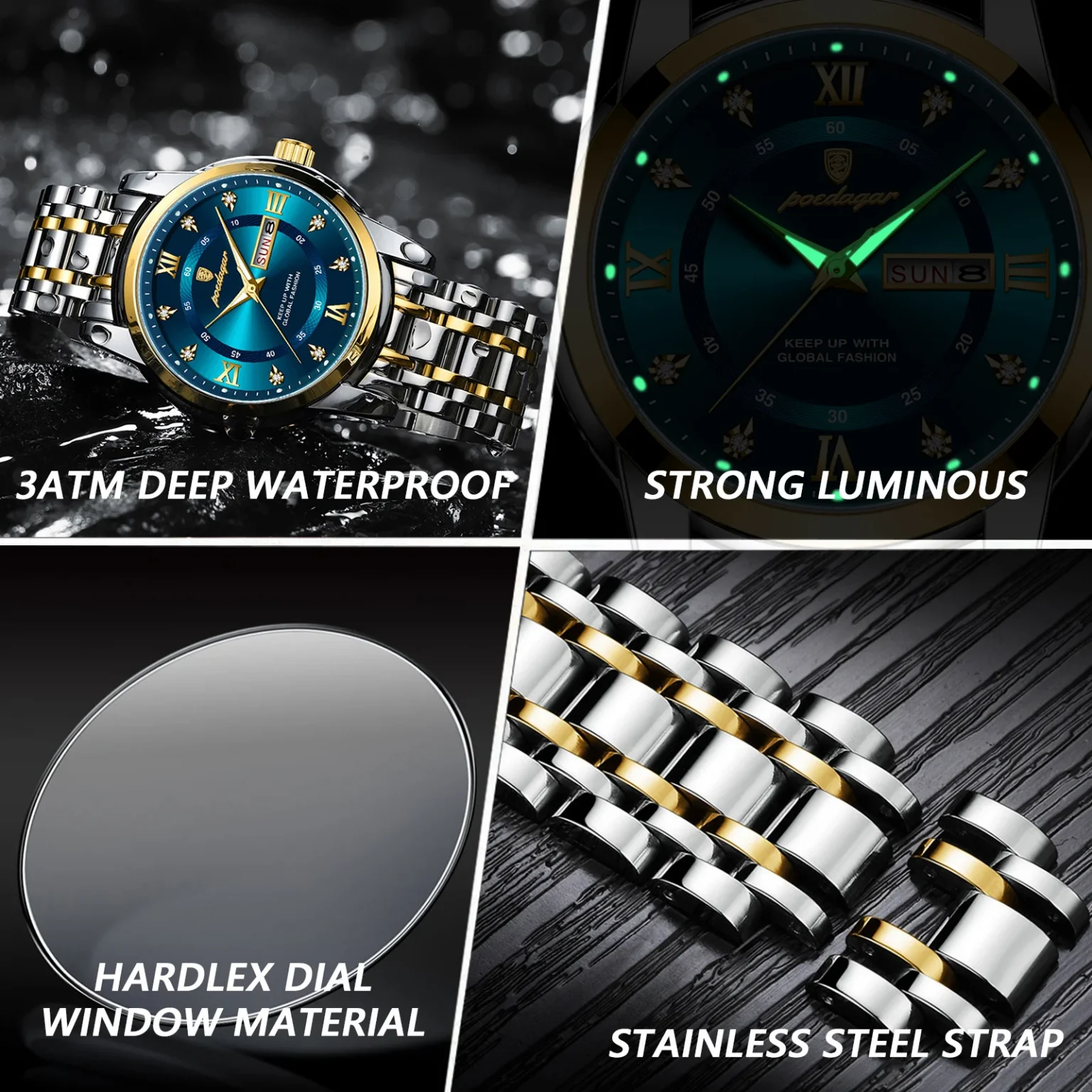 POEDAGAR Luxury Watch for Man Elegant Date Week Waterproof Luminous Men Watch Quartz Stainless Steel Sports Men's Watches reloj 3