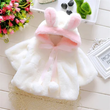 Baby Girls Clothing New Cape Autumn/Winter Wool Sweater Shawl Baby Rabbit Ears Fleece Jacket Cape For Newborn 2