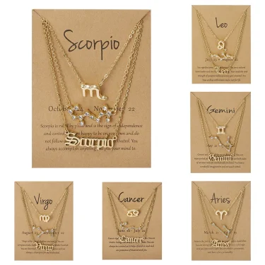 3Pcs/set 12 Zodiac Sign Necklace For Women 12 Constellation Pendant Chain Choker Birthday Jewelry With Cardboard Card 1