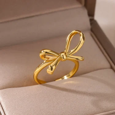 Stainless Steel Bow Knot Opening Rings For Women Cute Gold Plated Geometric Adjustable Ring Simple Jewelry Accesorios anillos 1