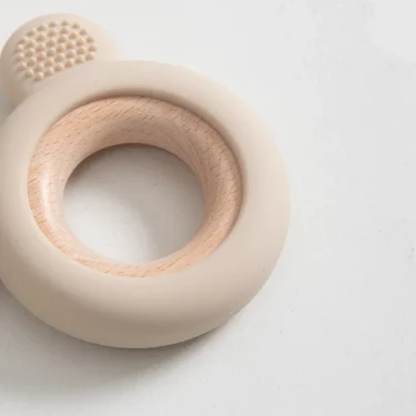 1PC Baby Silicone Wooden Teether Ring Cute Bear Infant Nursing Teething Toys Newborn Health Care Chewing Toy Baby Accessories 5