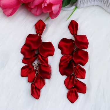 Trendy Petal Tassel Long Drop Earrings for Women Red Blue Exaggerate Big Dangle Earrings Wedding Party Personality Jewelry Gift 6