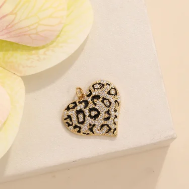BenS Leopard Pattern Heart Pendant Enamel Dripping oil charms for DIY handmade Necklace Jewelry accessories 2