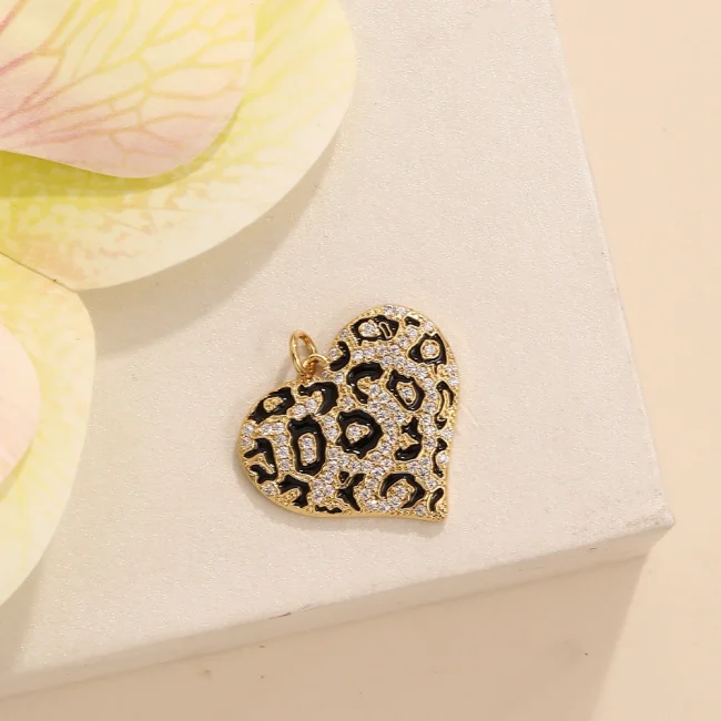 BenS Leopard Pattern Heart Pendant Enamel Dripping oil charms for DIY handmade Necklace Jewelry accessories 2