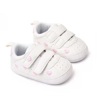 Baby White PU Sneaker Non-slip for Toddler Boys and Girls Cute Embroidery Stars and Hearts 3