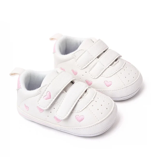 Baby White PU Sneaker Non-slip for Toddler Boys and Girls Cute Embroidery Stars and Hearts 3