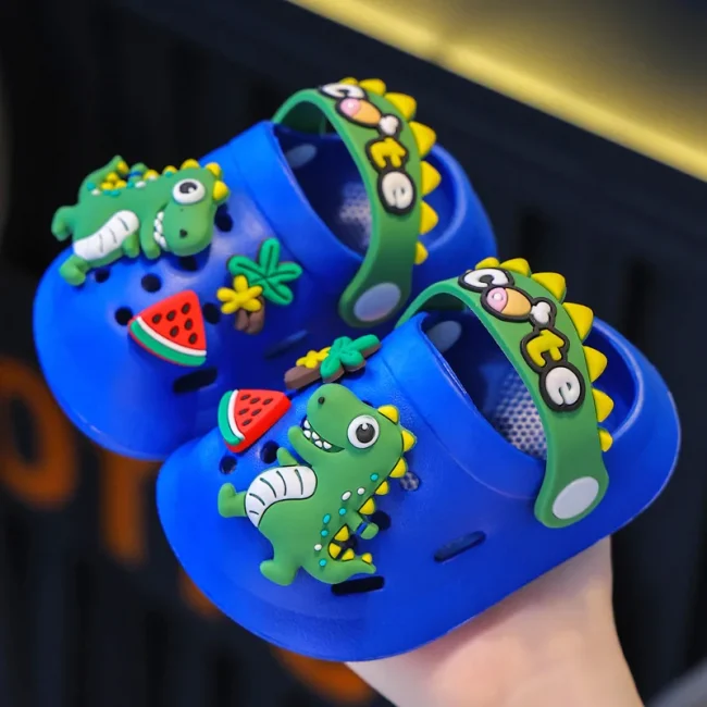 Summer Childrens Slippers Hole Kids Sandals Soft Anti-Skid Cartoon Dinosaur DIY Design Indoor Anti-Slip Boys Girls Beach Shoes 4