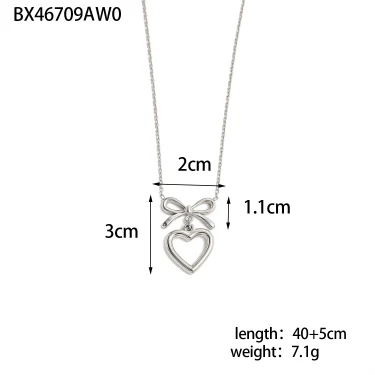 CARLIDANA Fashion Trendy Metal Waterproof Bow knot Heart Lover Necklace Earrings Set Stainless Steel Charm Jewelry for Women 5