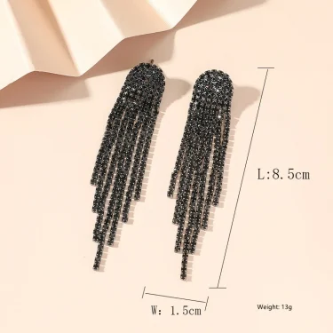 FYUAN Fashion Long Tassel Drop Earrings for Women Black Gold Silver Color Rhinestone Dangle Earring Wedding Party Jewelry 6