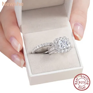 Newshe Original 925 Silver Moissanite Rings with GRA Certificate D Color VVS1 Diamond Wedding Ring Set for Women Luxury Jewelry 2