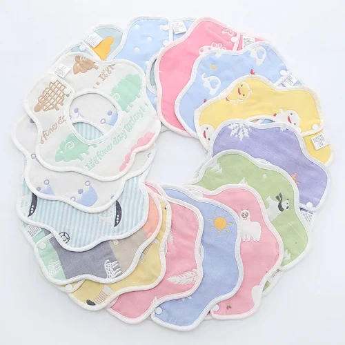 Newborn Baby Stuff Items Gauze Bib 6 Layer Pure Cotton 360 Degree Petal Vegetable Animal Baby Apron for Children Gifts 1