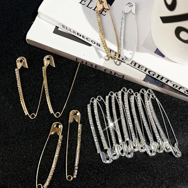 12pcs Rhinestone Safety Pins Brooches Sweater Shawl Clips Faux Crystal Brooches Shiny Brooch Pins for Skirts Sweater Scarf 3