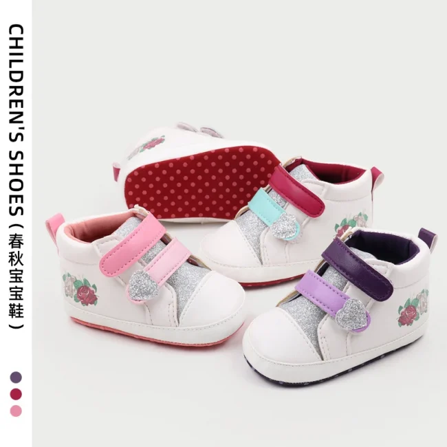 Baby Girl Shoes Infant Toddler 0-9-18 Months Flower Print Beautiful Soft PU High Quality Anti-slip Sole Walking Sneaker BHX3174 1