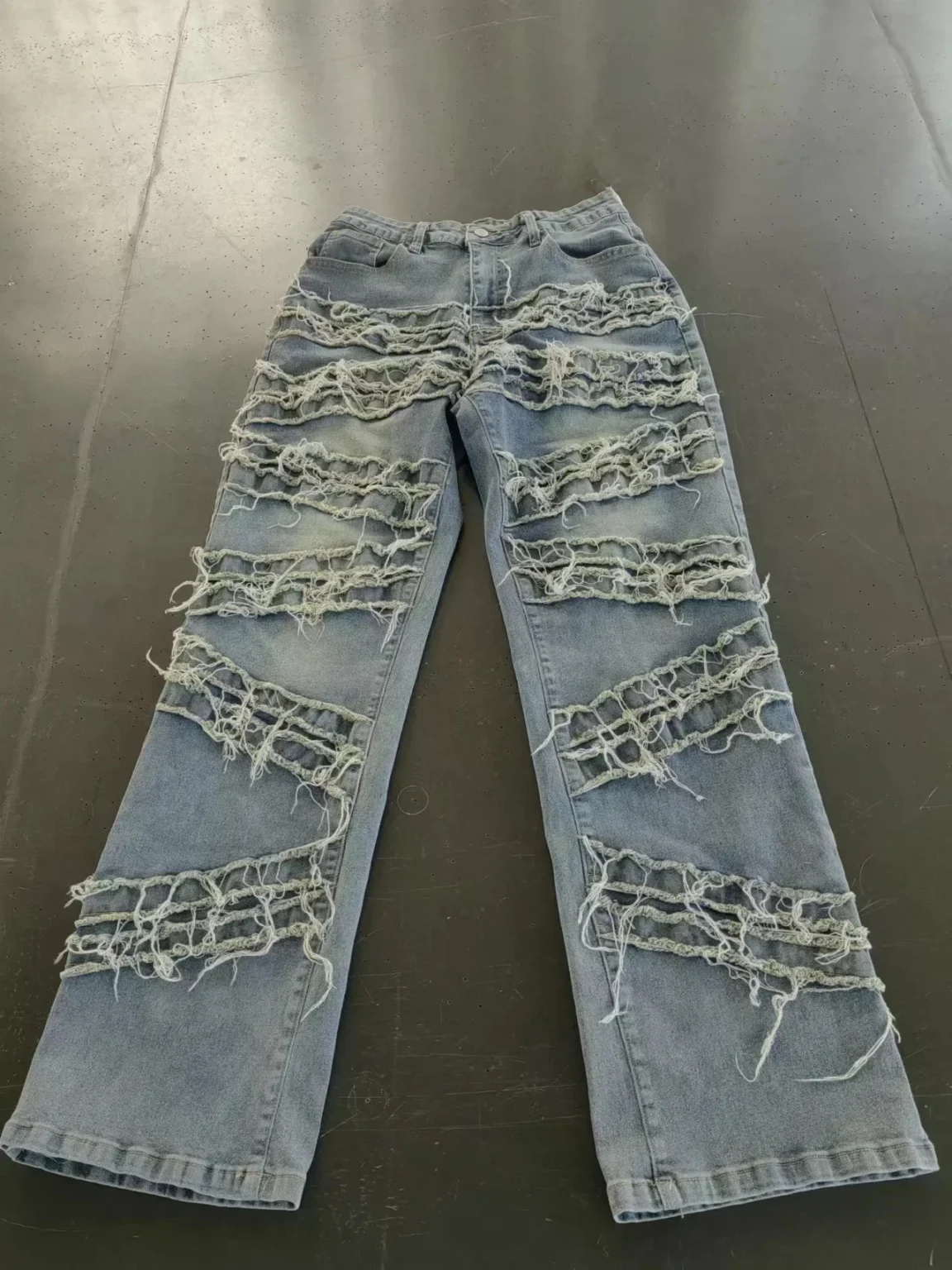 Street of Europe and America Ripped Washed Patchwork Tassel Jeans, Ladies Autumn New Fashion Leisure Straight Barrel Long Jeans 5