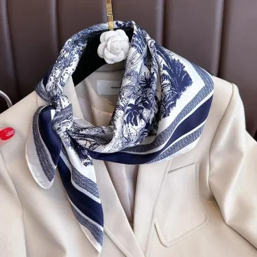Floral Print Silk Square Scarf Women Soft Satin Kerchief Hairband Neckerchief Head Hijab Lady Headband Foulard Bag Ribbon 2