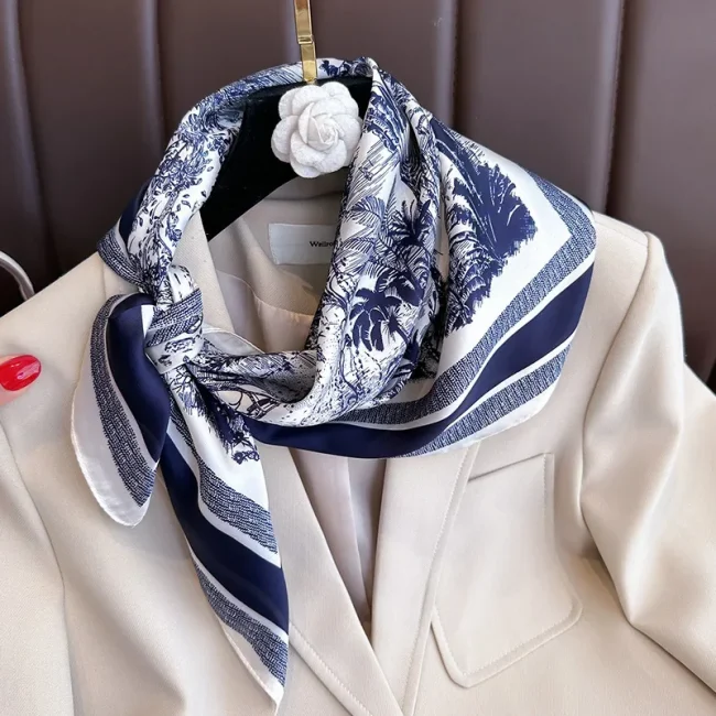 Floral Print Silk Square Scarf Women Soft Satin Kerchief Hairband Neckerchief Head Hijab Lady Headband Foulard Bag Ribbon 2