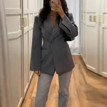 Elegant Slim Solid Women's Blazers Lapel One Button Shoulder Pads Long Sleeve Jacket 2025 Spring Office Lady Commute Outwear 2