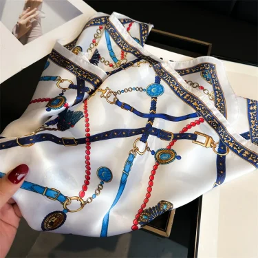 Luxury Chain Print Small Square Scarf Simulated Silk Thin Neck Scarf Fashion Sunscreen Headscarf For Women 70x70cm 6