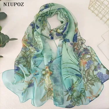 Green Grass Women Elegant Chiffon Georgette Bandana Scarf Summer Beach Sunscreen Thin Hijab 1