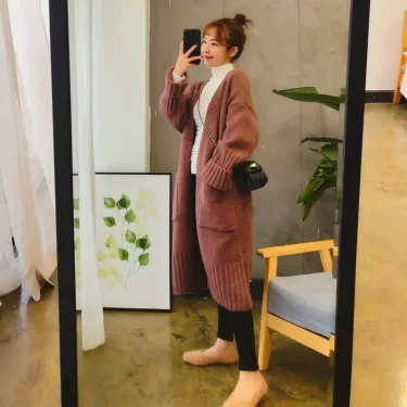 Sweater Cardigan Female 2023 Korean Spring and Autumn New Sweater Coat Women Loose Medium Length Versatile Knitted Cardigan 4