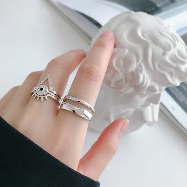 XIYANIKE Silver Color Trendy Elegant Twist Two Circle Rings for Women Couple Simple Geometric Handmade Jewelry Adjustable 5