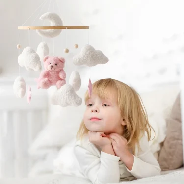 Baby Crib Mobile Rattle Toy 0-12Months Infant Soft Felt Teddy Velvet Pink Bear Bed Bell Hanging Toy Holder Bracket Crib Girl Toy 6