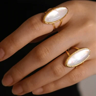 Oval Natural Shell Vintage Rings for Women Stainless Steel Temperament Exaggeration Metal RingChunky Jewelry Jewelry Gift 4